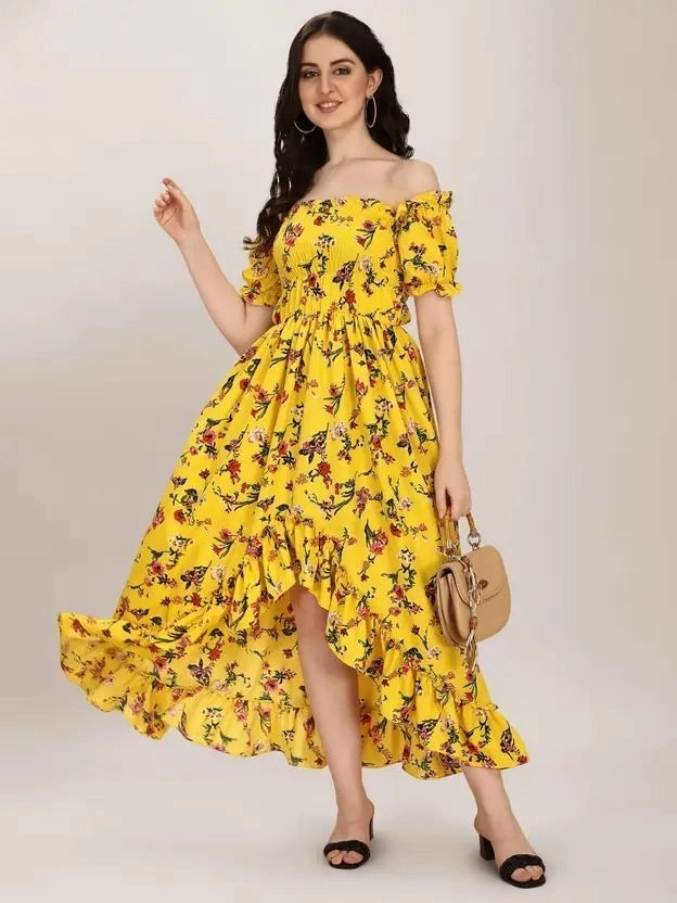 Women's Ruffled Yellow Maxi/Full length Dress 2