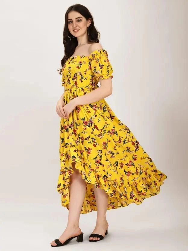 Women's Ruffled Yellow Maxi/Full length Dress 3