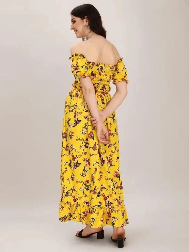 Women's Ruffled Yellow Maxi/Full length Dress 4