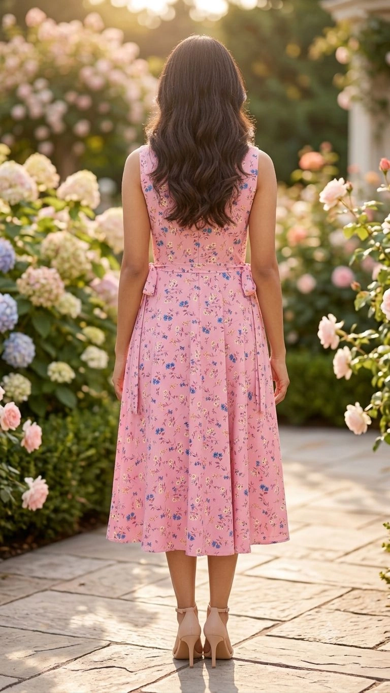 Aqil Charming Pink Floral Midi Dress 4
