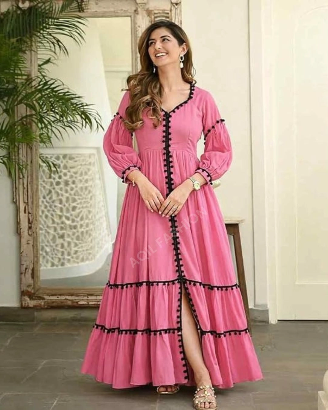 Aqil Women Tranding Rayon pink Dress 1