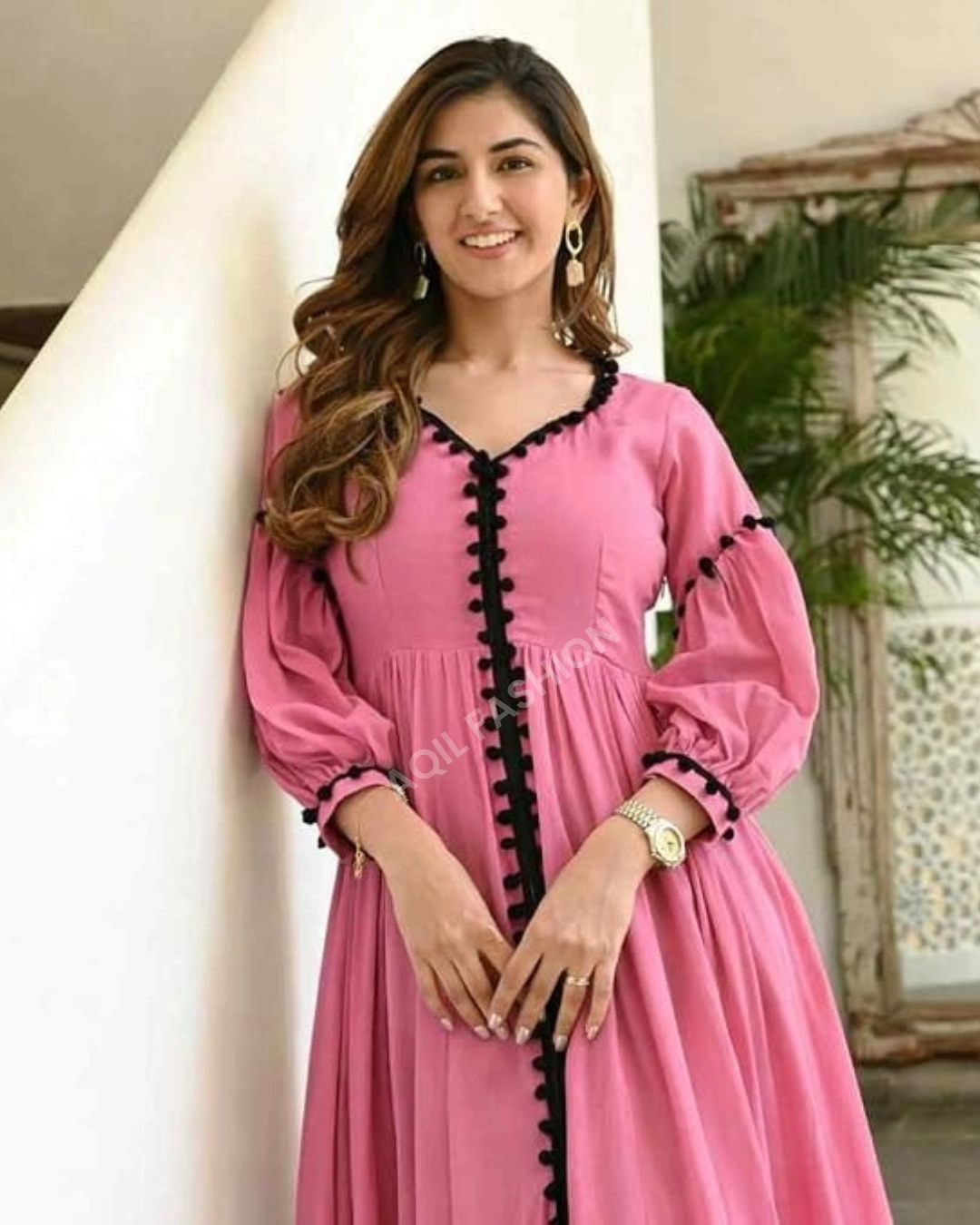 Aqil Women Tranding Rayon pink Dress 3