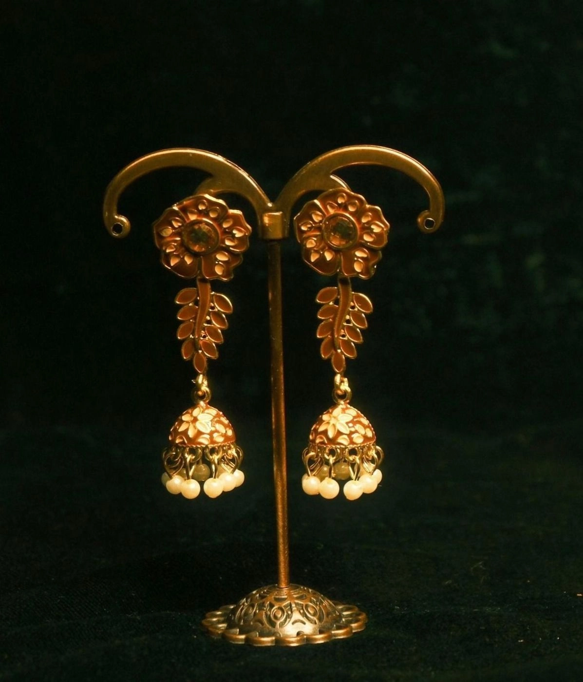Floral Link Jhumka- Brown