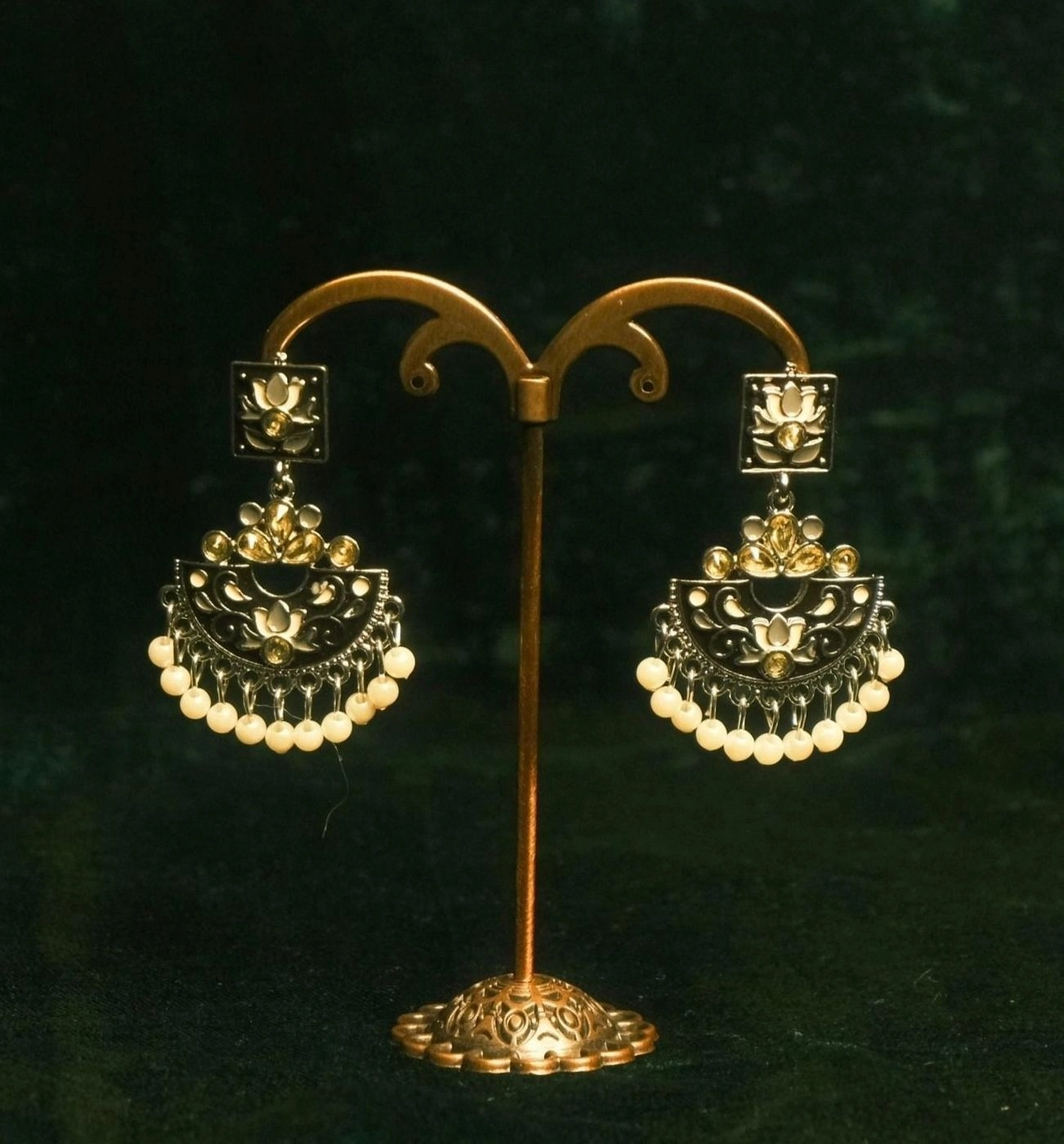 Lotus Pearl Jhumka- Black