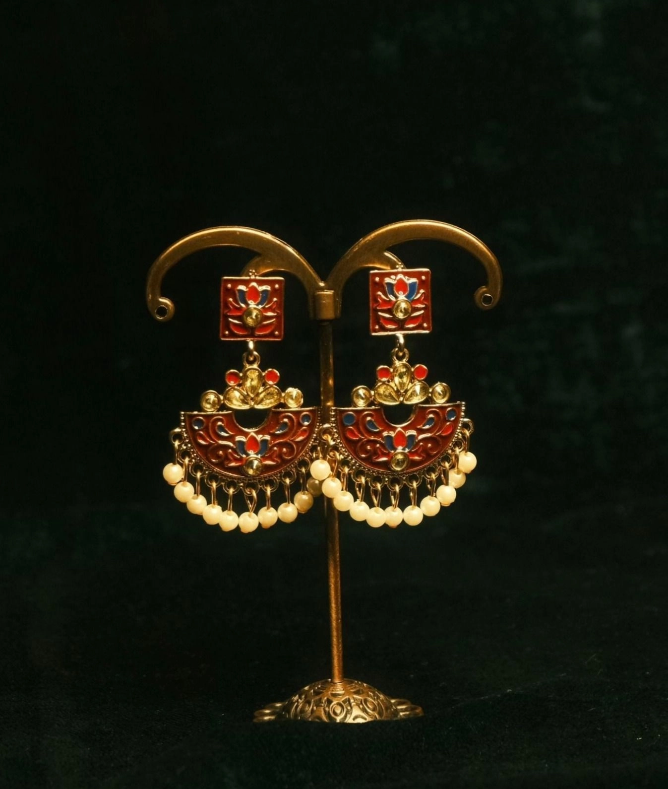 Lotus Pearl Jhumka- Maroon