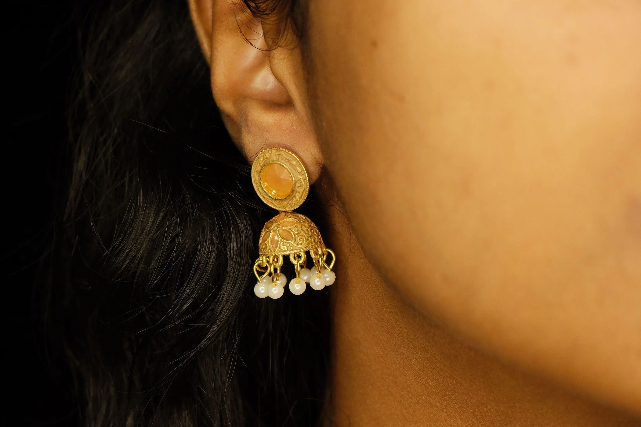 Amber Pearl Jhumka