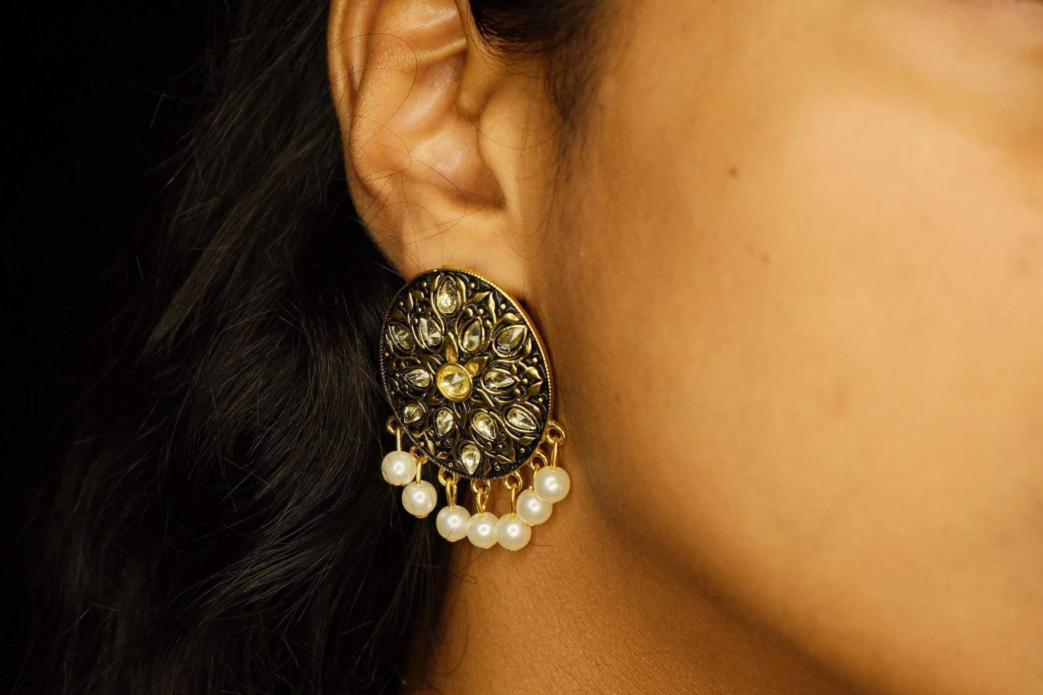 Black Medallion Earring