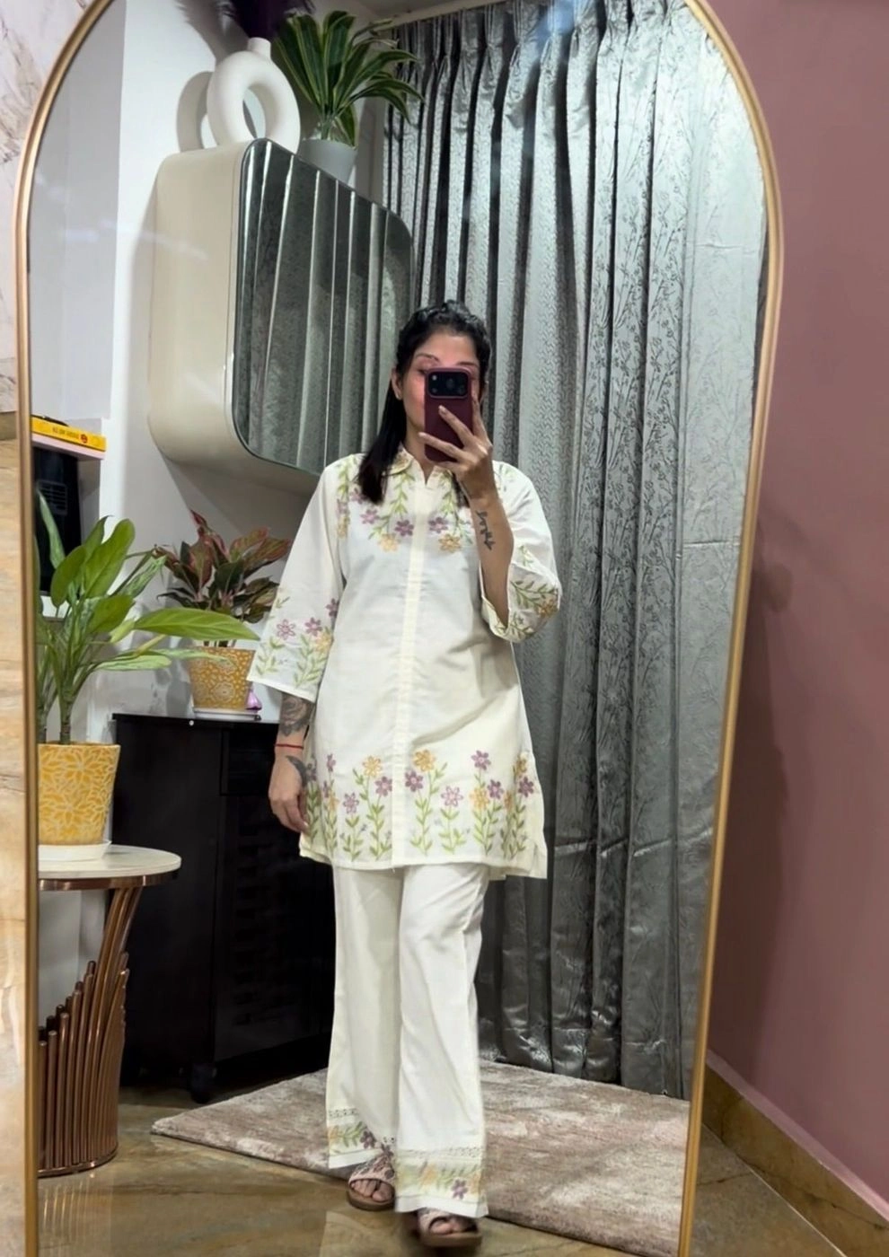 Premium Floral Embroidered Cotton Co-ord Set