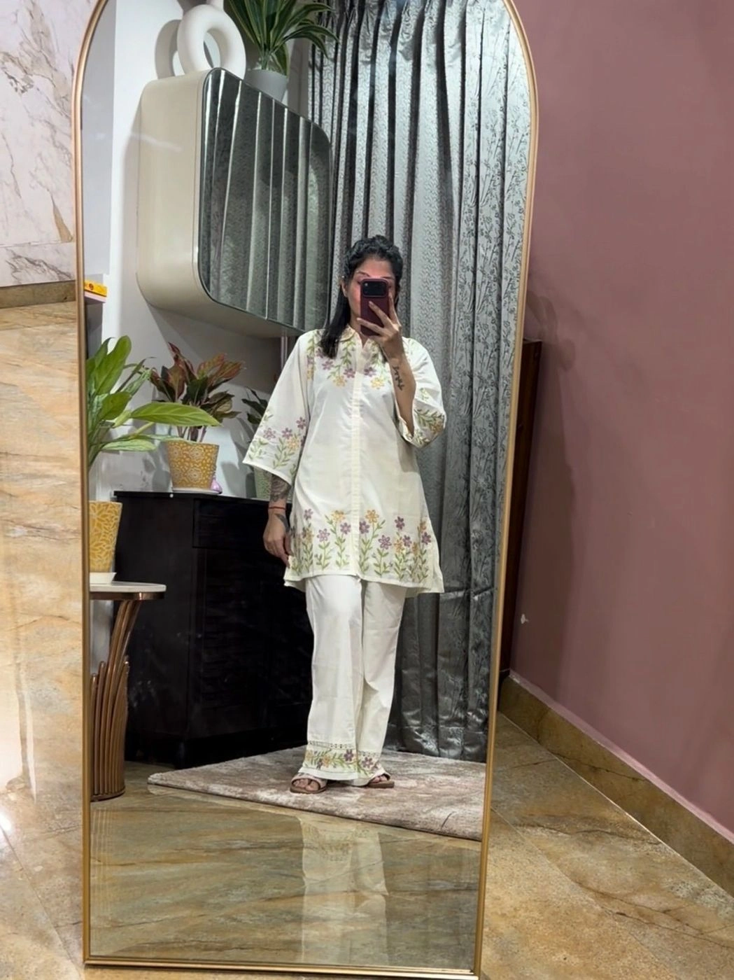 Premium Floral Embroidered Cotton Co-ord Set