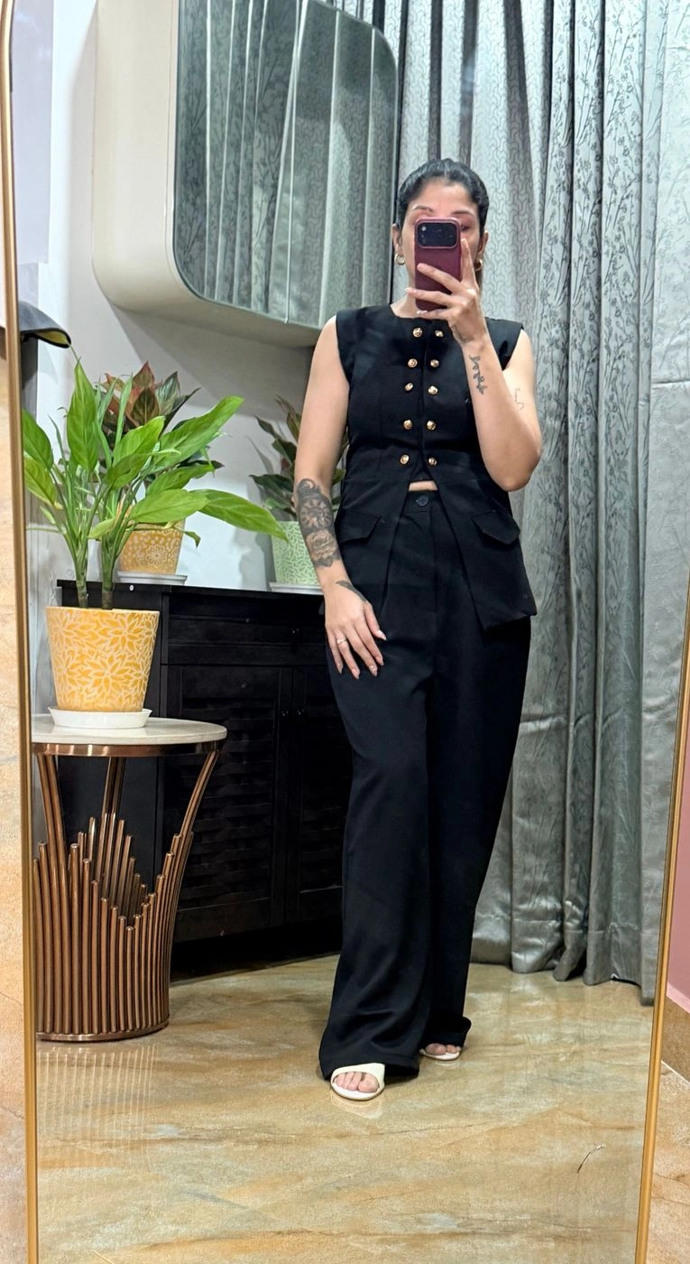 Black Tailored Waistcoat Co-Ord Set 1