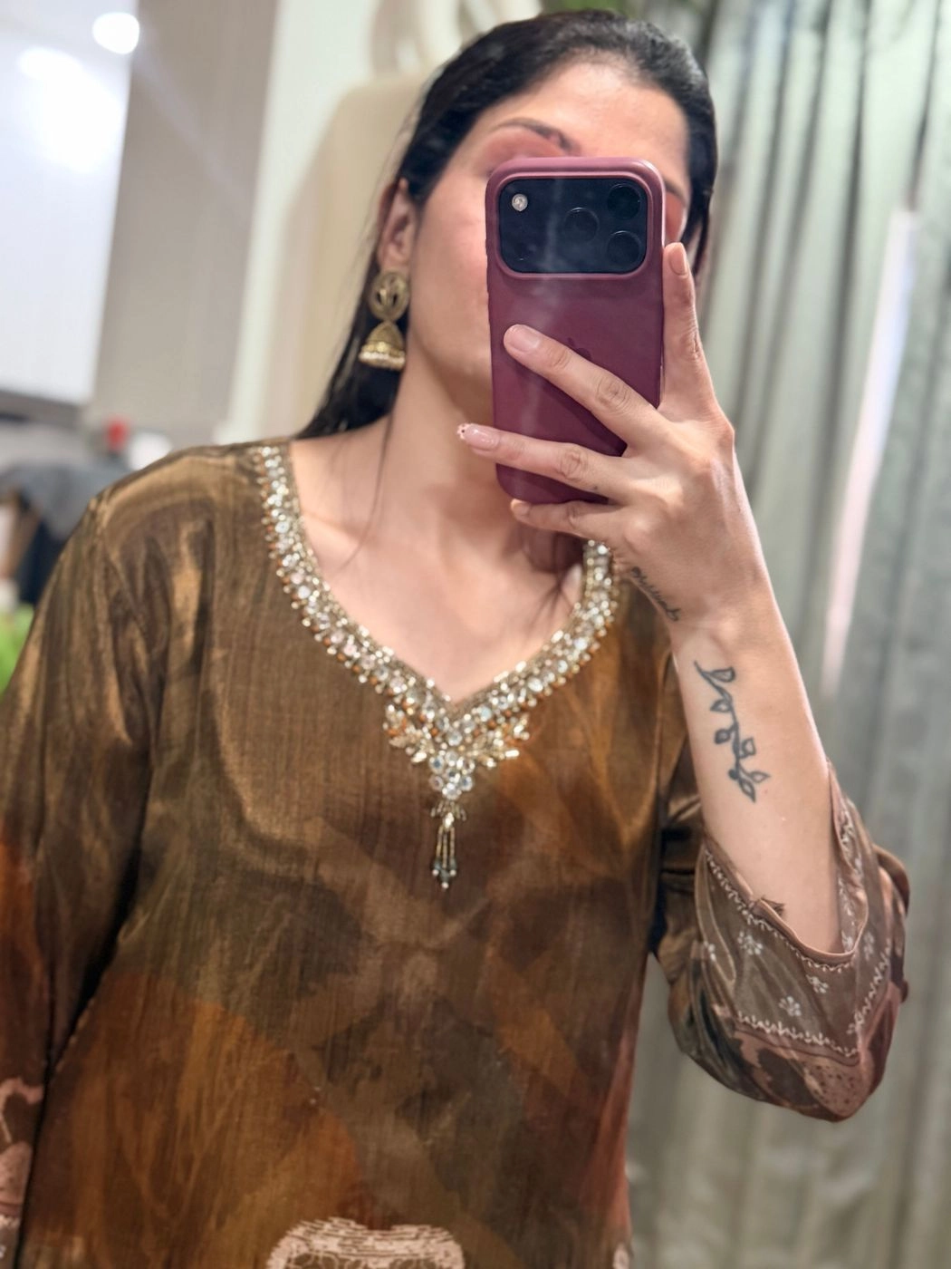Elegant Brown Printed Kurta Pant Set for Women 3