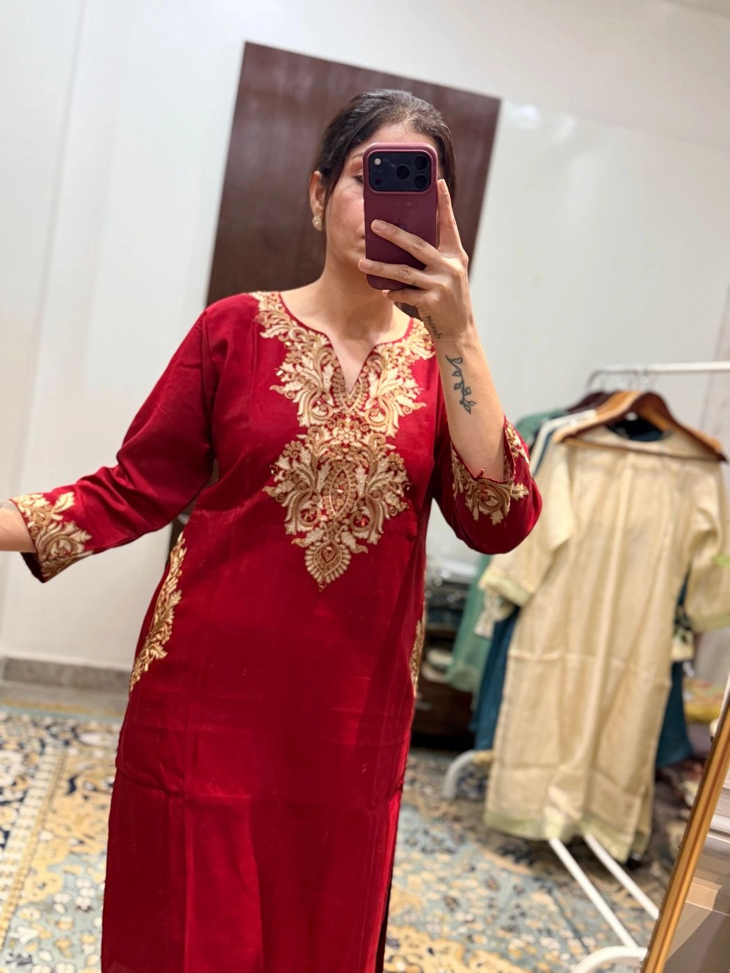 Wine Red Heavy Embroidered Kurta Set for Women 1