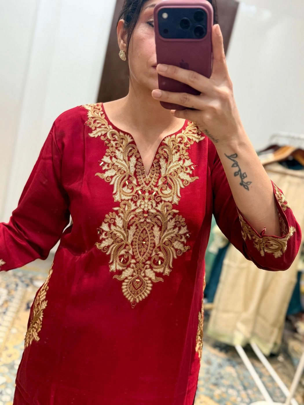 Wine Red Heavy Embroidered Kurta Set for Women 2