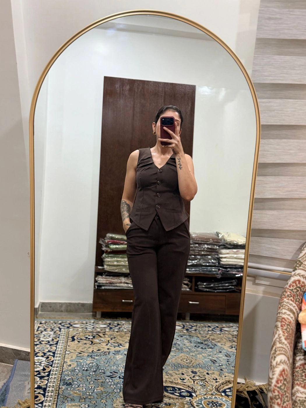 Mocha Brown Tailored Vest & Straight Pant Co-ord Set 1