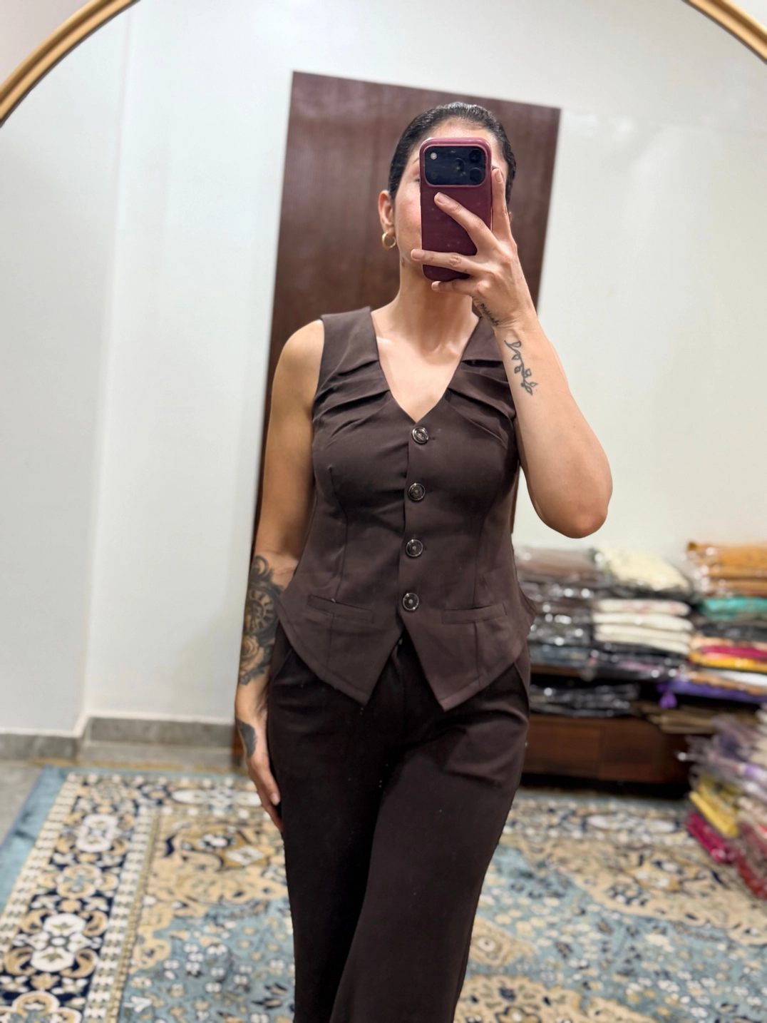 Mocha Brown Tailored Vest & Straight Pant Co-ord Set 2