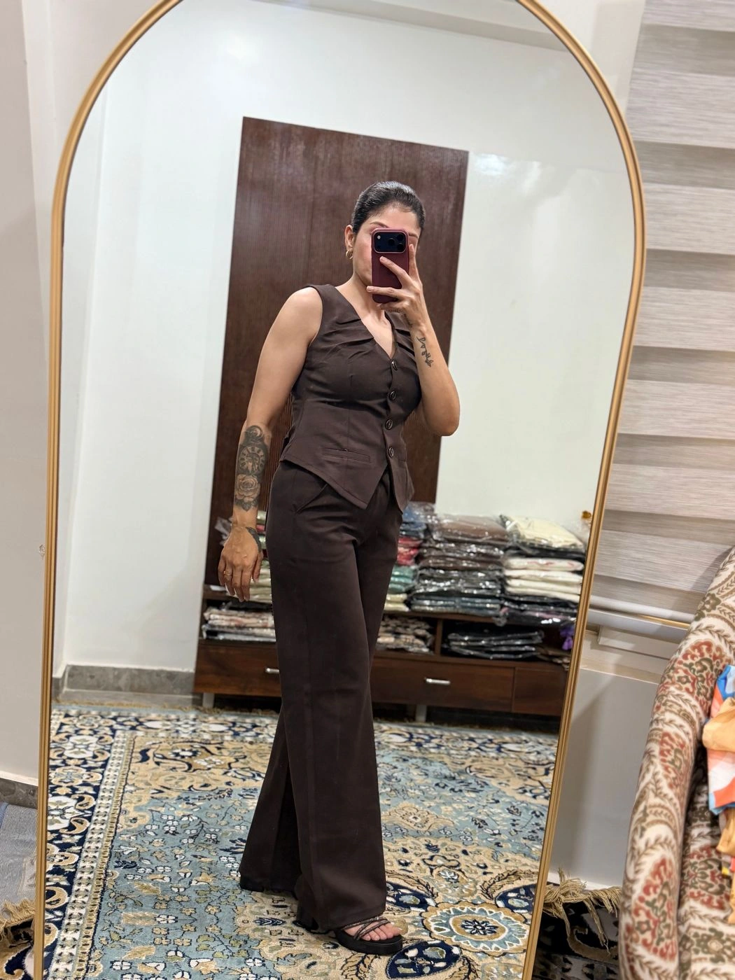 Mocha Brown Tailored Vest & Straight Pant Co-ord Set 3