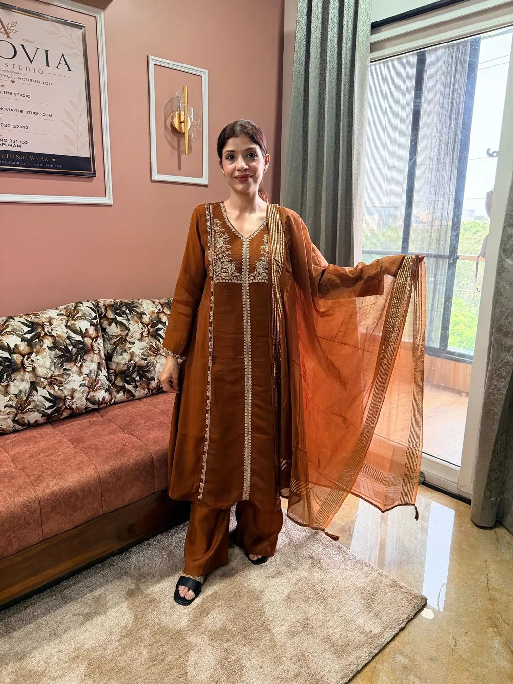 Chocolate brown Embroidered 3 piecs suit set 3