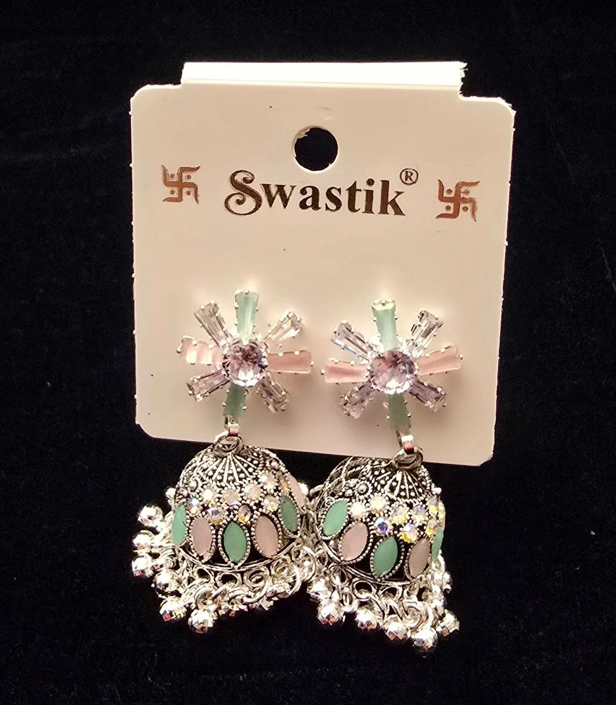 Crystal Flower-Head Jhumka