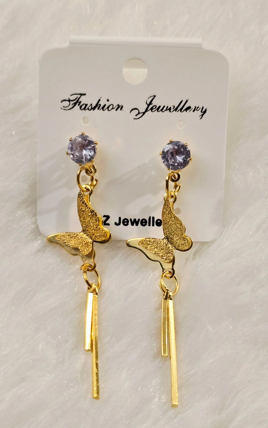 Golden-Butterfly Drop Earrings With Stud