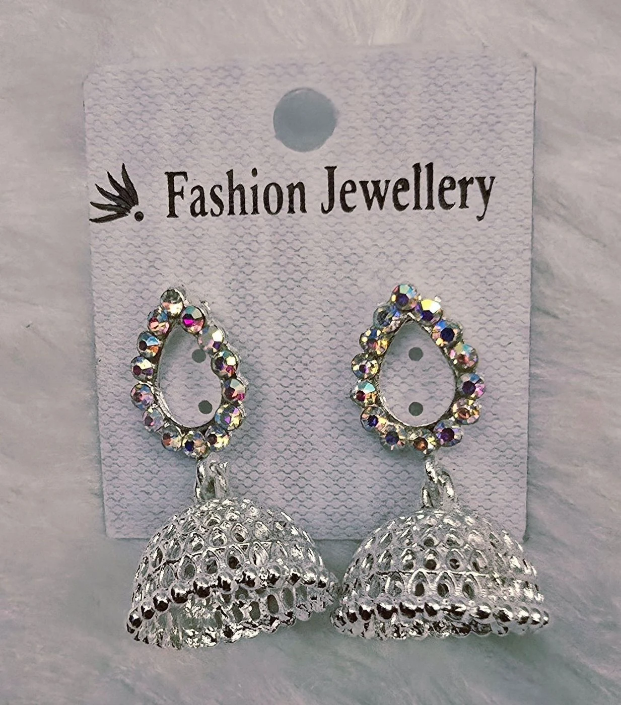 Silver Jhumka With Rainbow Stud