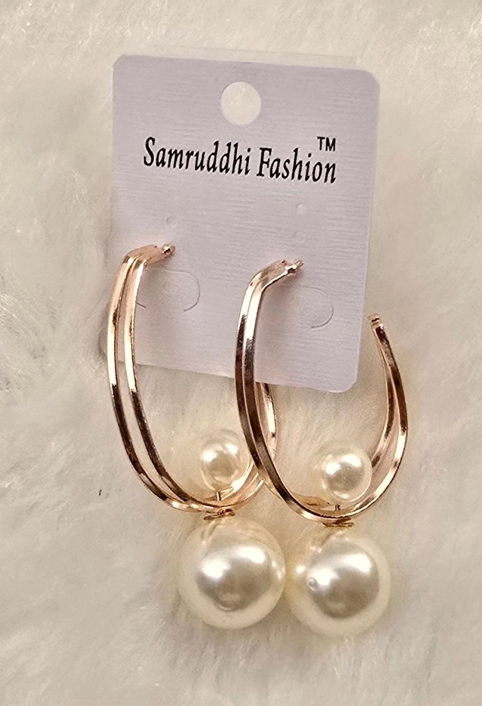 C-Shaped Rose Gold Pearl Earrings