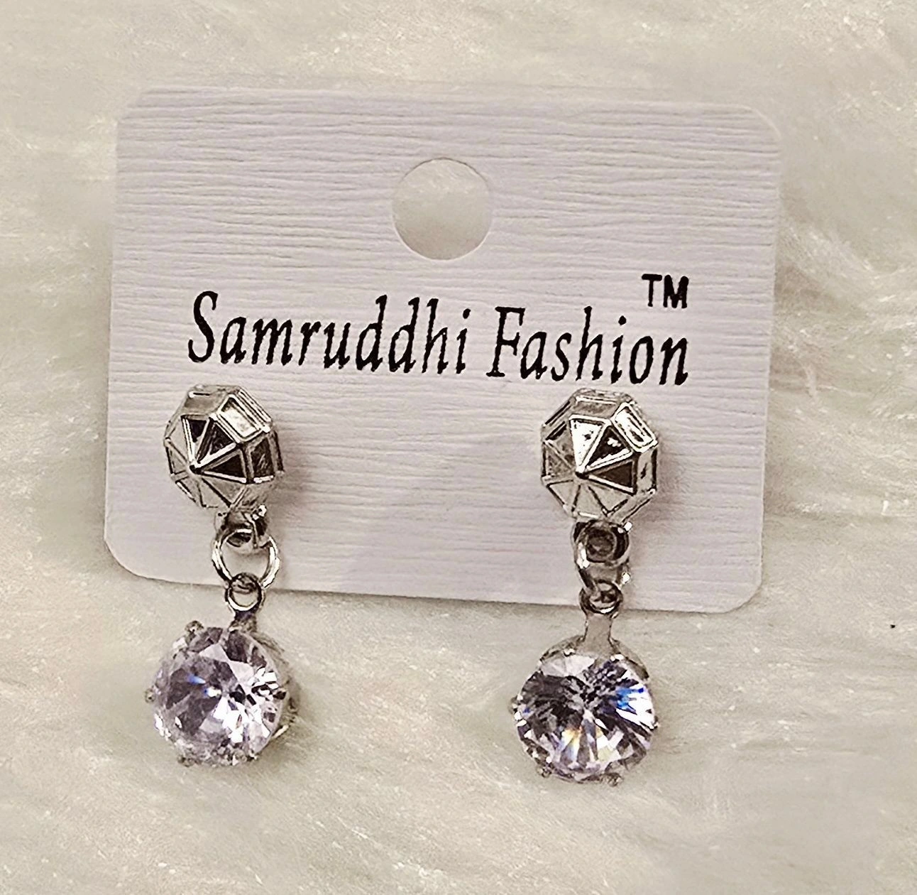 Silver-Toned Structured Bell Stud Crystal Drop