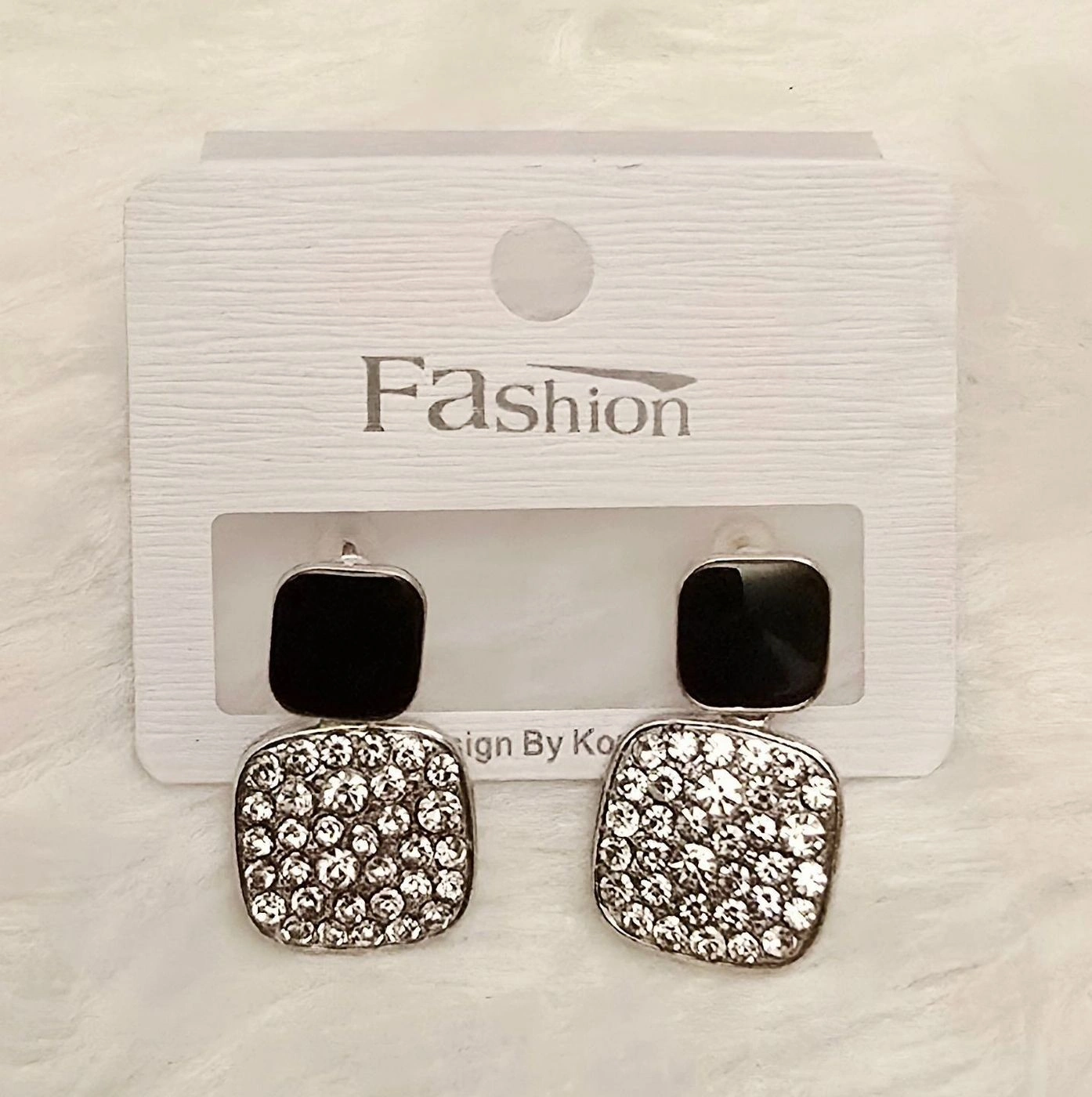 Square Shaped Drop With Two-Tone Earring