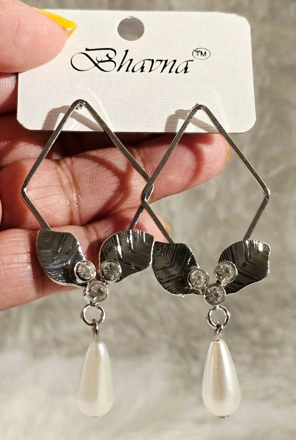 Geometric Leaf & Pearl Drop Earrings
