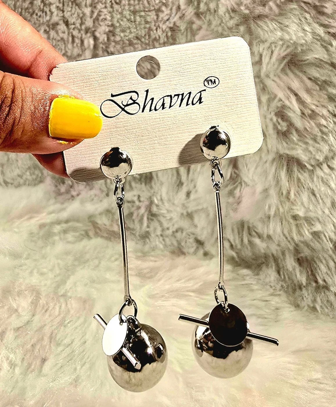 Silver-Tone Linear Drop Earrings With Ball Accent