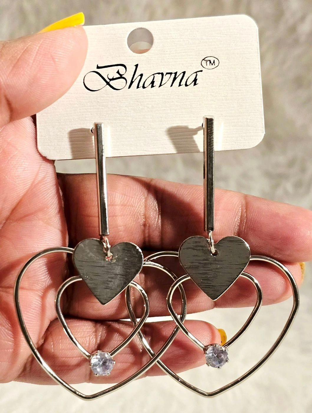 Heart-Within-A-Heart Dangle Earring With Stone Accent