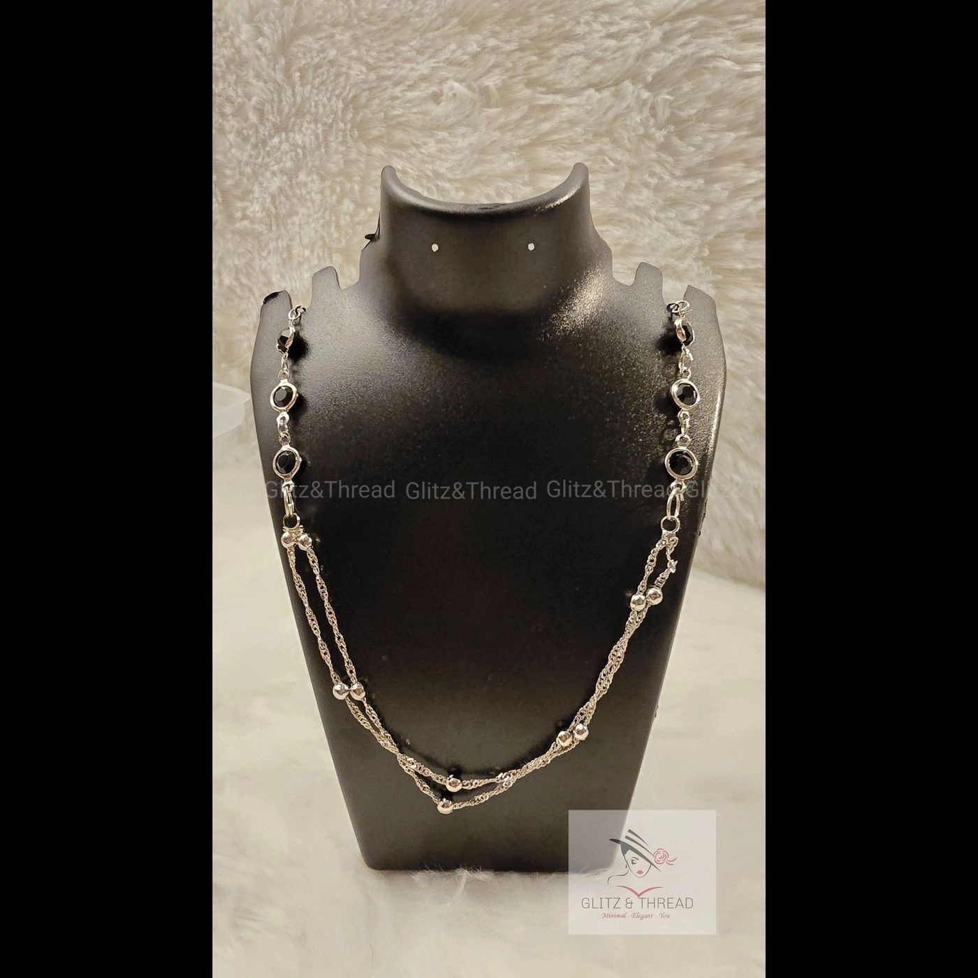 Black Beaded with Silver Chain