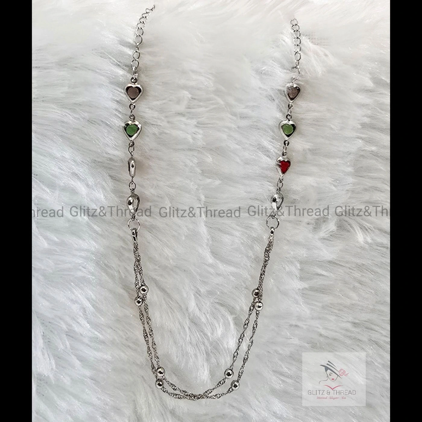 Colourful Heart Beaded with Silver Chain
