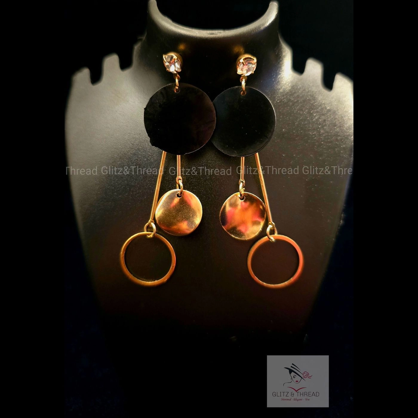 Golden double-Disc Drop Earrings