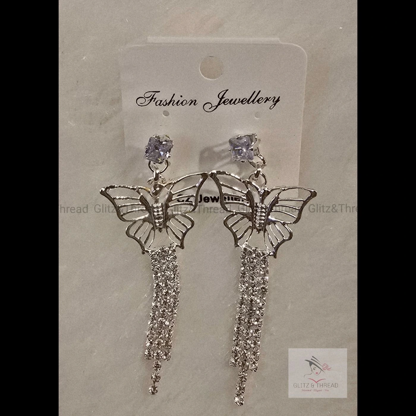Silver Butterfly Drop Earrings
