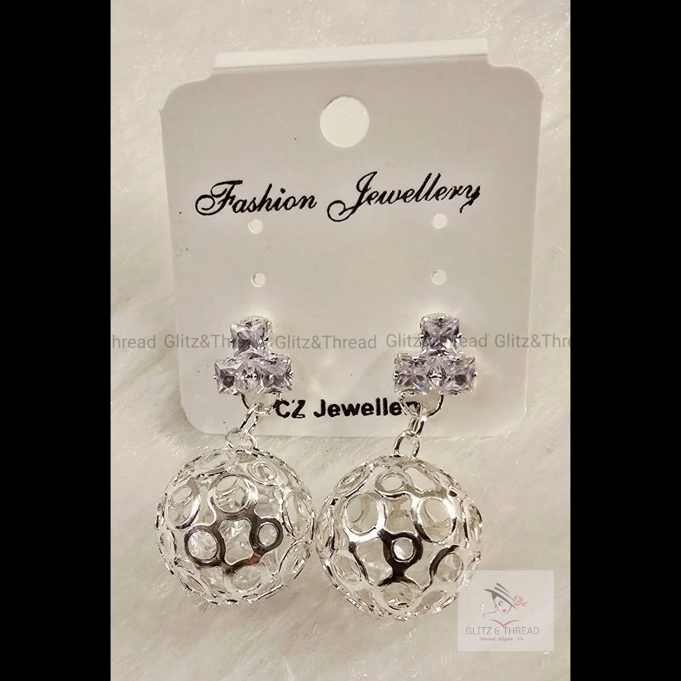Filigree Ball Drop Earrings With Stone Stud