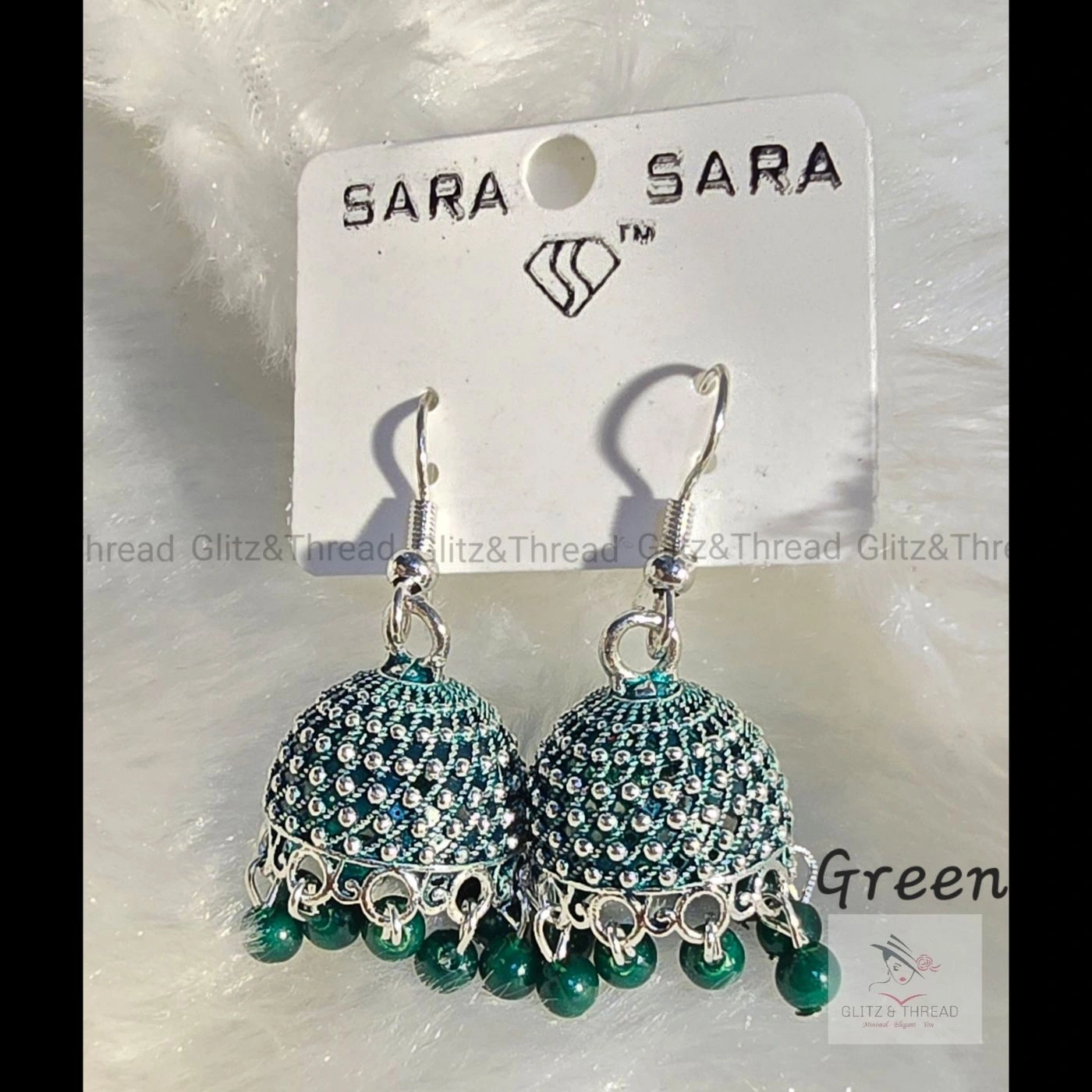 Green Jhumka Earrings