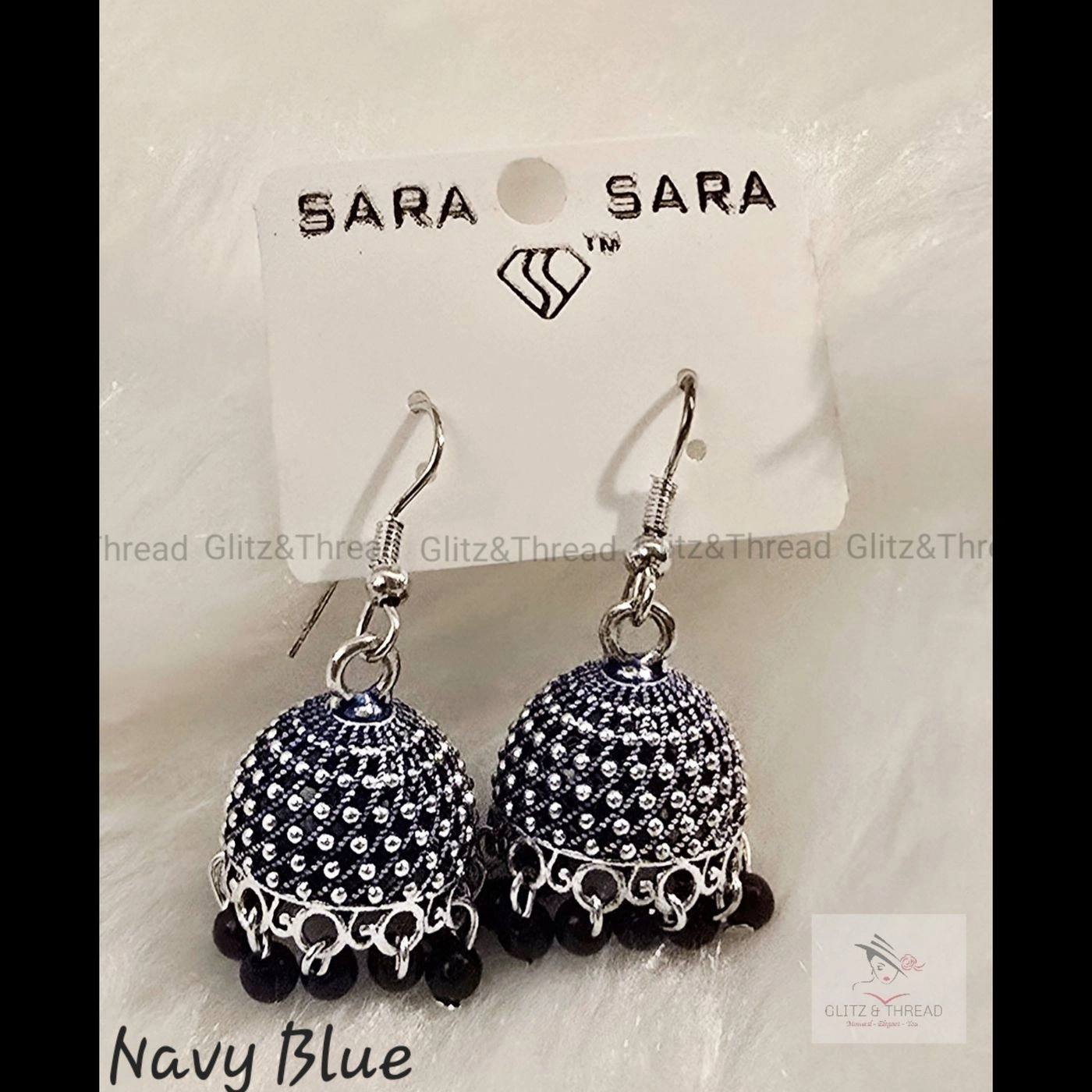 Navy Blue Jhumka Earrings