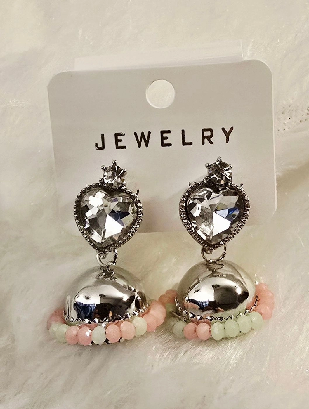 Jhumka With Pastel Pink & Green Beeds
