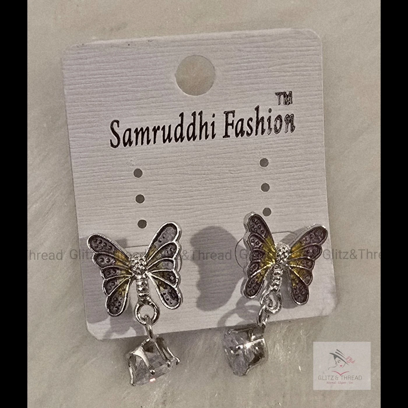 Butterfly Drop Earrings With Stone Accent