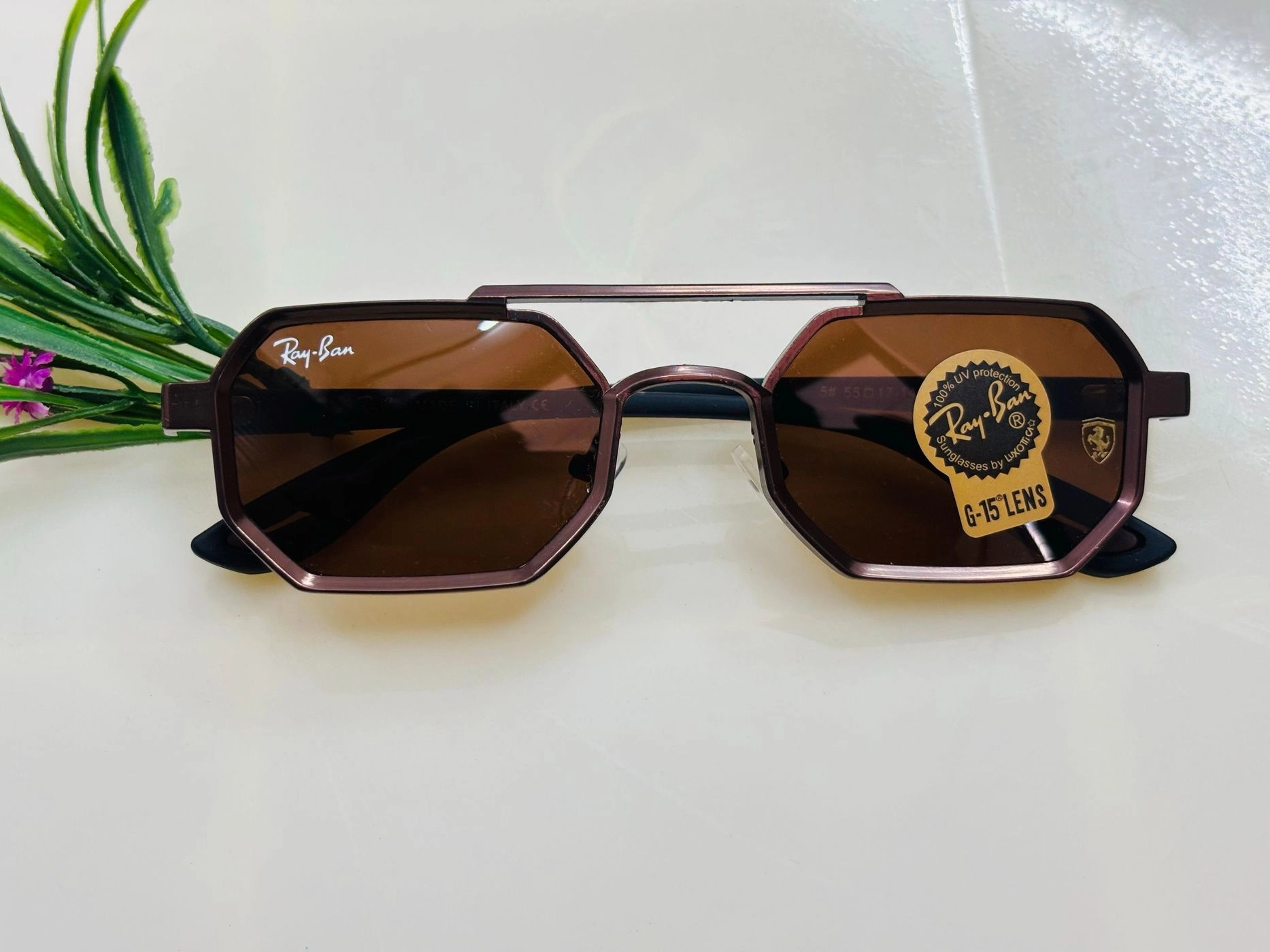 Tickkart R Ban Brown hex shape sunglass 2