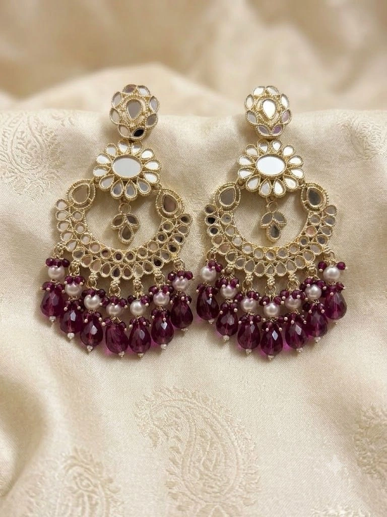 Traditional Kundan Mirror-Work Chandbali Earrings 1