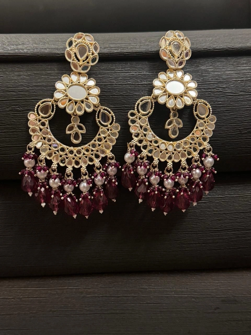 Traditional Kundan Mirror-Work Chandbali Earrings 2
