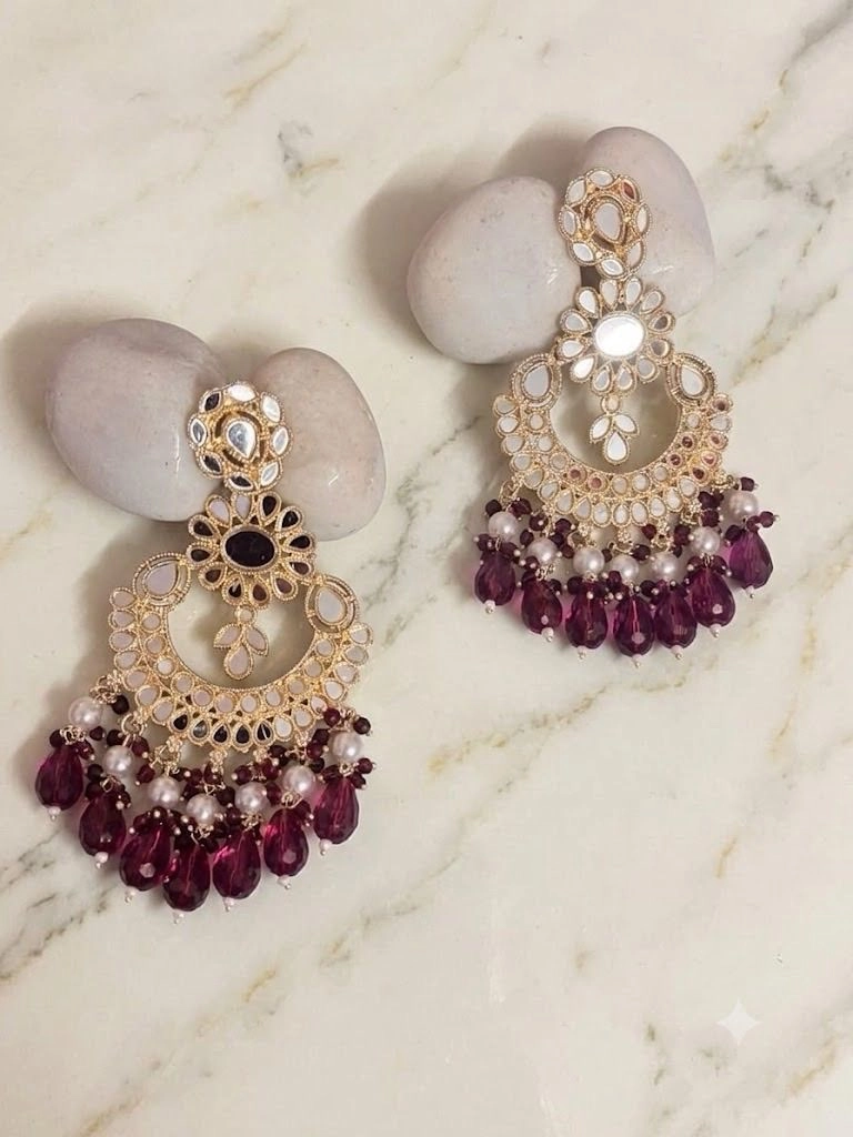 Traditional Kundan Mirror-Work Chandbali Earrings 3