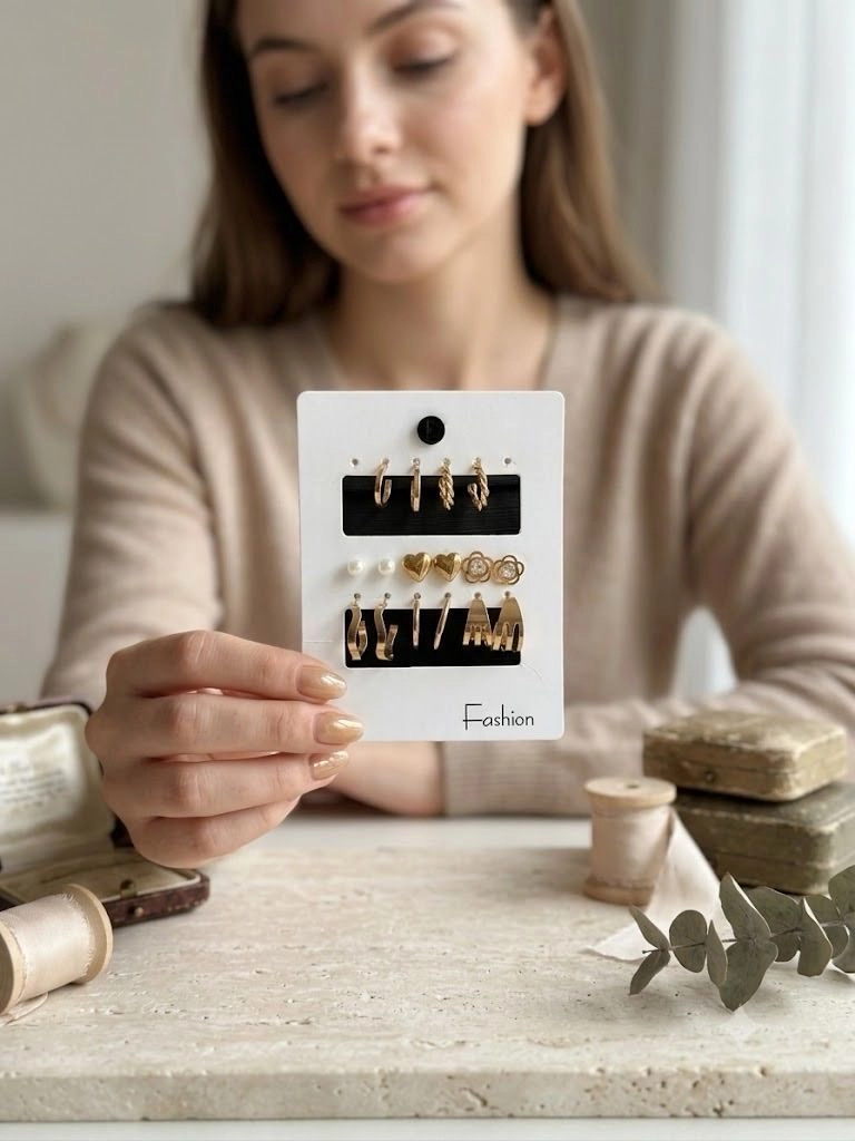 Gold Tone Hoop & Stud Earring Multipack set (8 Set) 3