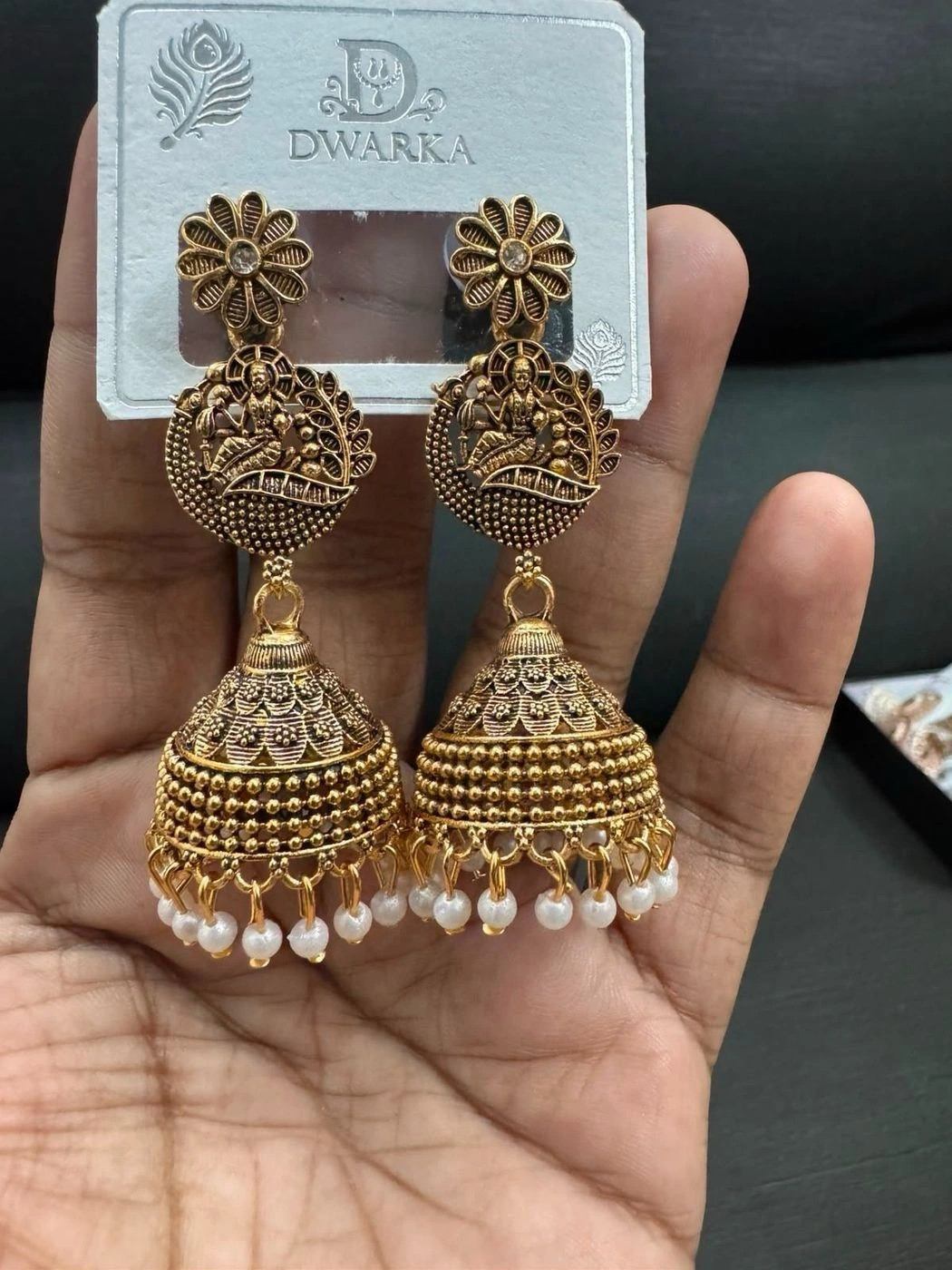 Antique Gold Lakshmi Temple Jhumka 4