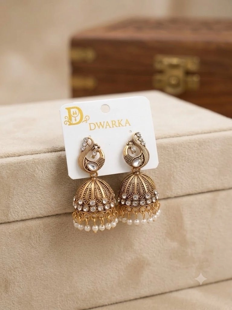 Peacock Antique Gold Jhumka Earring 1