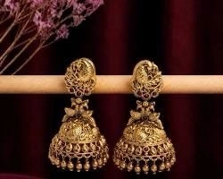 Peacock Antique Gold Jhumka Earring 2