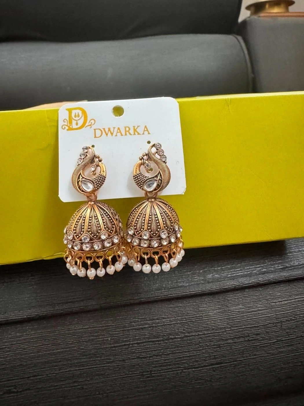 Peacock Antique Gold Jhumka Earring 3