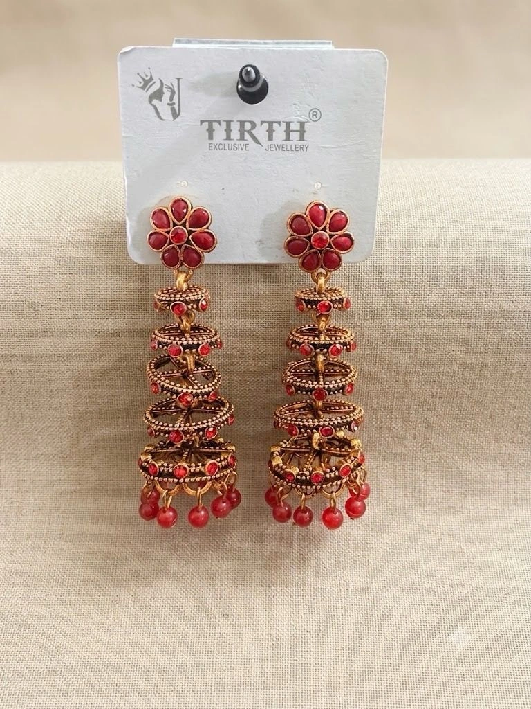 Red Mukti-Tier Step Jhumka Earring 1