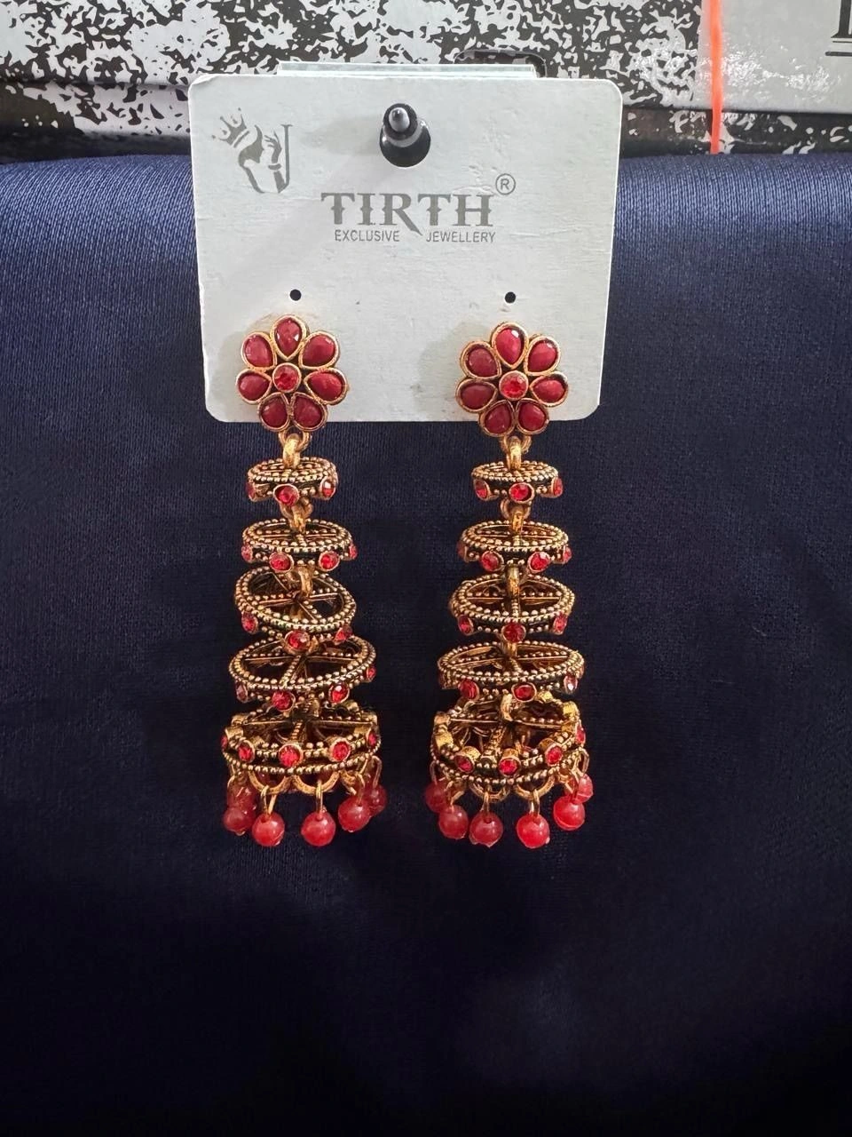Red Mukti-Tier Step Jhumka Earring 2